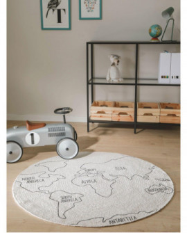 Vaikiškas kilimas World Map balta/juoda 115 cm apvalus paveikslėlis 1